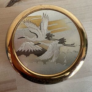 Vintage Gold and Silver Decorative Box with Crane Design